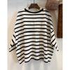 FaT MM Talla Extra Grande 150kg Rayas Blancas y Negras Versátil Camiseta de Manga Corta Verano para Mujer Holgada Versión Grande Top Casual Perezoso