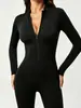 Mono deportivo ajustado de manga larga con cremallera y cuello alto para mujer, estilo europeo y americano, para yoga, con pantalón de nueve puntos