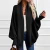 Cárdigan de Punto Grueso de Color Sólido con Solapa Grande Holgado para Mujer, Manga Murciélago Manga de Linterna Estilo Perezoso Suéter Abrigo Suave y Esponjoso Gris