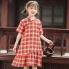 Verano Niños Nuevo Diseño Cheongsam Mejorado Niñas Elegante Cuadros Manga Corta Holgado Vestido Infantil