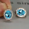 Pendientes Ovalados de Zirconia Retro Europeos y Americanos para Mujer, Pendientes Versátiles de Lujo Ligero Completamente Incrustados de Diamantes y Piedras Preciosas de Colores para Fiestas
