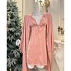 Encaje en la cintura hueco sexy puro quiere con almohadilla en el pecho otoño e invierno mujeres seda de hielo traje de seda ropa de casa