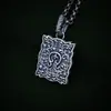 Colgante de plata de ley 925 con patrón de hierba Tang antiguo vintage, collar cuadrado con marca, cadena para suéter, hombres y mujeres, personalidad, pareja, tendencia, venta al por mayor