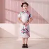 Nuevo Estilo Cheongsam de Pavo Real para Niños Verano Traje Tang para Niñas Moda Estilo Chino Vestido Retro