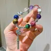 Pulsera de alta calidad con borla de Lapis Lapis Natural, Grano de Secuoya Roja, Tesoro Rojo Verde, Cristal Blanco, Amatista, Flor de Goma Roja