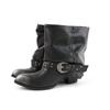 Botines Cortos de Diseño de Nicho con Pliegues Estilo Vaquero Occidental Otoño 2025 para Mujer, Botines Caídos con Tacón Grueso y Punta Fina, Botas de Montar