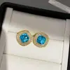 Anillo de Estrella de Mar Azul, Aretes de Botón Ovalados de Circonita Azul Fresco, Pendientes Estilo Océano, Pendientes de Lujo Ligero de Alta Gama para Mujer