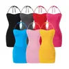 Vestido de Alcinha Sexy Estilo Hot Girl, Novo Estilo de Verão com Bojos, Vestido Bodycon Acinturado Franzido, Vestido Curto Regata