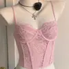 Top corsé con ballenas para moldear la cintura, de encaje rosa, con aros, transfronterizo