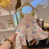 Vestido Bolo de Algodão e Seda para Meninas, Vestido de Verão Fresco para Ar Condicionado Infantil, Roupa de Casa ou Pijama com Estampa de Desenho para Bebê Menina