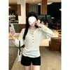 Camiseta Henley de algodón estilo perezoso para mujer, manga murciélago, manga larga, con diseño plisado, un corte único y favorecedor que acentúa la cintura, adecuada para primavera y otoño