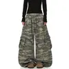 Jeans Workwear Camuflado Retro Americano para Homens Largos Micro Flare Tendência Streetwear Badass Perna Reta Perna Larga Calças