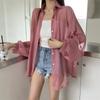 Foto Real Ropa Gris de Protección Solar Xia Xin Gasa Manga Larga Camisa Casual Suelta Drapeada Cárdigan Delgado