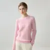 Suéter de cachemira suelto de punto trenzado con cuello redondo, simple y casual, suave y cómodo, jersey versátil de color liso y manga larga