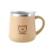 Caneca 304 Criativa para Duas Bebidas Copo de Café de Escritório Camada Dupla Copo de Água com Tampa Desenho Animado Aparência Bonita Copo Barrigudo