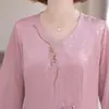 Blusa Camiseta Elegante de Verano para Mamá 2026 Modelo Nuevo para Mujeres de Mediana Edad y Mayores, Top Moda Estilo Chino Adelgazante de Media Manga
