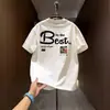 Estilo Guochao algodão puro plus size estampado grafite high street unissex T2026 verão moderno estiloso versátil casal manga curta
