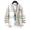 Camiseta masculina xadrez color block da moda, nova coleção outono/inverno 2026, modelagem solta, afina a silhueta, blusa casual de manga longa, segunda pele masculina