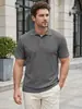 Camisa Polo de Verano para Hombre con Rayas Verticales Texturizadas y Cuello Campana, Transpirable, Holgada, de Secado Rápido, Manga Corta Casual, Transfronteriza de Amazon