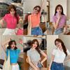 Polo de Punto de Manga Corta Estilo Hong Kong Lel para Mujer Verano 2024 Nuevo Adelgazante Corto Estudiante Top Básico