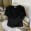 Camiseta de Algodón Puro Estilo Minimalista Básico Hombro Recto Manga Corta de Verano para Mujer Blanca Holgada Adelgazante Versátil Top de Moda para Mujer