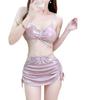 [rosa] bikini bikini dividido de tres piezas sexy red roja traje de baño femenino sirena traje de baño de diamantes de imitación