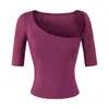 Camiseta Asimétrica de Tencel de un Solo Hombro Estilo Chica Caliente para Mujer, Verano Sexy Estilo Puro Deseo, Top Morado de Manga Corta
