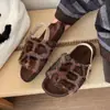 Antiderrapante à Prova de Umidade Versátil Novo Estilo Coreano Estampa de Leopardo Pelúcia Sola Grossa Chinelos Chinelos Feminino Uso Externo Sola Grossa Tira no Calcanhar Moderno