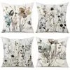 Funda de almohada de acuarela de planta más vendida en Amazon transfronteriza, funda de cojín de lino con pintura a tinta floral para sofá del hogar