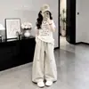 Conjunto Verão Feminino Novo Estilo Coreano T-shirt de Manga Curta de Um Ombro Calça de Perna Larga Solta Conjunto Casual Tendência Roupas de Verão para Crianças Grandes