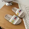 Chinelos Femininos Modernos Estilo Boho Resort Tecidos de Algodão e Linho Abertos na Ponta, Novos Sapatos de Praia de Verão