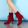Botas de Suede Cruzadas Primavera e Outono Botas Curtas de Couro Britânico Botas de Equitação de Salto Alto X100