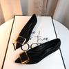 6311-32 Salto Alto Bonito Verão Mulheres Salto Agulha Temperamento Socialite Preto Sapatos de Trabalho Profissional Fivela Quadrada Apontada