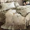 Conjunto de quatro peças de algodão francês de alta qualidade, algodão de fibra longa, estampa digital, estilo retrô, capa de edredom de renda, roupa de cama nova
