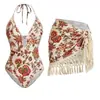 2026 Exportación Europea y Americana Nuevo Bikini Amazon Sexy Escote en V Profundo Conjunto de Dos Piezas Falda con Flecos Traje de Baño de una Pieza para Mujeres