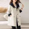 Jaqueta corta-vento com capuz casual feminina de comprimento médio 2026 Primavera/Outono Nova Elegante Color-Block Temperamento High-End Popular Casaco Outerwear
