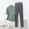 Conjunto de dos piezas de pijama y pantalón de modal ligero de verano, holgado, talla grande, ropa casual para el hogar para mujer