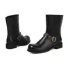 Botas de Cuero para Mujer de Caña Media Otoño-Invierno 35-50, Punta Redonda, Suela Gruesa, Antideslizantes, Sin Cordones, Ligeras, Color Sólido, Tallas Grandes, Botas de Monta