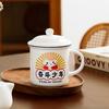 Caneca de cerâmica com tampa copo de água vintage escritório personalidade criativa tendência nostálgico clássico imitação copo de esmalte
