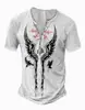 Roupas Masculinas Transfronteiriças Amazon 25 Camisas Henley de Manga Curta Europeias e Americanas Série Halloween Estampada Henley Casual com 7 Botões