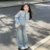 Conjunto de Primavera para Niñas Estilo Coreano Moda Infantil Elegante Moderno 2026 Nuevo Primavera/Otoño Niños Medianos a Mayores Sudadera Jeans