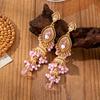 Pendientes de Campana Lujosos con Incrustaciones de Piedras Preciosas Grandes, Estilo Largo, Diseño Creativo de Estilo Étnico, Pendientes Elegantes de Aleación con Borla para Mujer