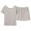 Pijama de Seda Hielo Acanalado Nuevo Estilo de Verano con Almohadillas en el Pecho para Mujer, Dulce y Juvenil, Se Puede Usar Afuera como Conjunto de Ropa para el Hogar