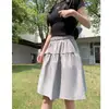 Falda Larga Media Azul Oscuro Estilo Japonés Mujer Primavera Verano 2026 Nueva Cintura Alta Adelgazante Línea A Falda Larga Media Petite Ropa de Trabajo Falda Corta