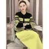 Cárdigan de Punto Estilo Coreano Fair Isle Pantalones Casuales de Pierna Ancha Traje de Dos Piezas para Mujer Moda Primaveral Reductor de Edad Traje de Dos Piezas