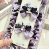 Celebridad de Internet Lindo Morado y Negro Kuromi Tela Lazo Pinza para el Cabello Infantil Dulce Estudiante de Primaria Flequillo Pasador Accesorio para el Cabello