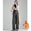 Calça de Maternidade Outono e Inverno Novo Estilo Calça de Maternidade Sem Suporte Barriga Cordão Lateral Solta Com Veludo Adicional Espessada Calça de Maternidade de Perna Larga