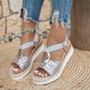 Amazon Wish Sandalias para Mujer de Gran Tamaño Europeo y Americano, Hebilla de Metal Decorativa de Cuerda de Cáñamo, Tacón de Cuña, Suela Ligera, Boca de Pez, Transfronterizas