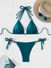 Biquíni de Alta Qualidade Transfronteiriço Europa e América Perolado com Amarração no Pescoço Triângulo com Pingente de Concha Sexy Duas Peças Feminino