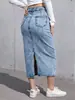 2026 Falda Vaquera Transfronteriza Casual Americana Casual Falda Midi Azul Claro Primavera y Verano Elástica Jean Vaquero Sencilla Temu